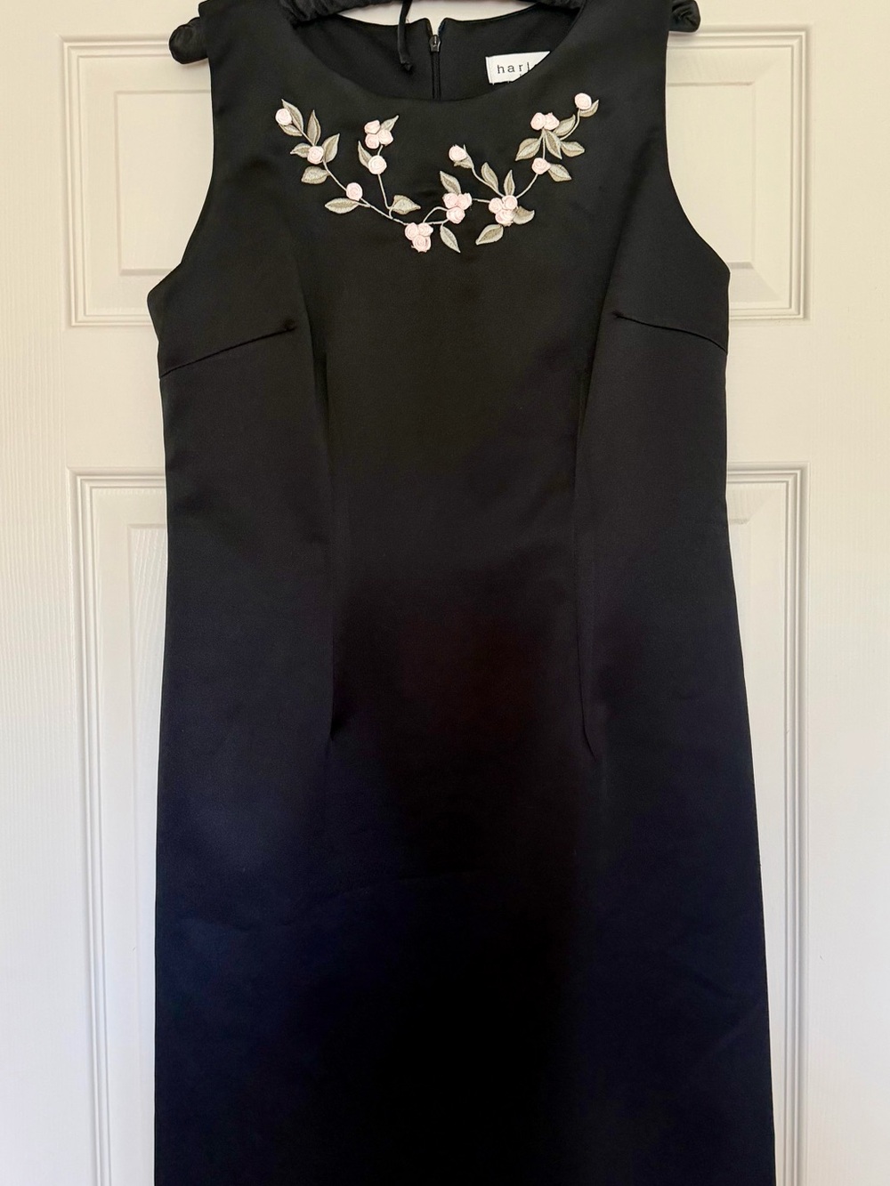 Harlow Black Dress with Pink and Cream Floral Appliqué
